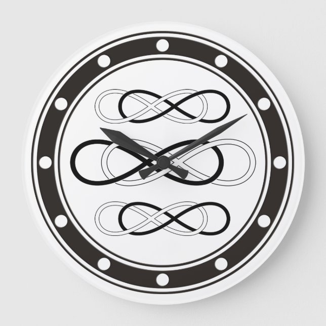 Symbol double Infinity - Black & White Large Clock (Front)