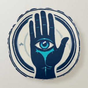 Symbol Featuring Hand with Central Eye Round Cushion