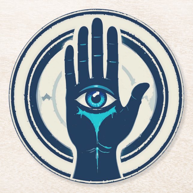 Symbol Featuring Hand with Central Eye Round Paper Coaster (Front)