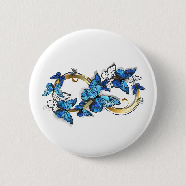 Symbol Infinity of Blue Morpho Butterflies 6 Cm Round Badge (Front)