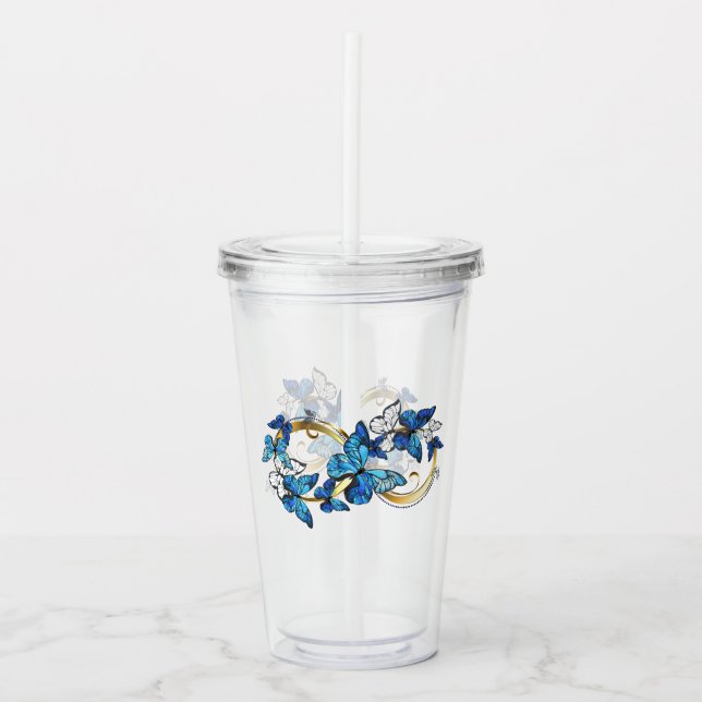 Symbol Infinity of Blue Morpho Butterflies Acrylic Tumbler (Front)