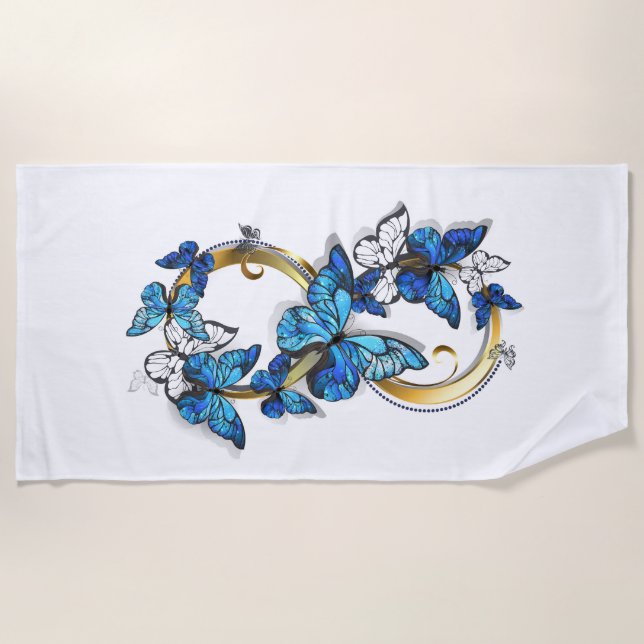 Symbol Infinity of Blue Morpho Butterflies Beach Towel (Front)