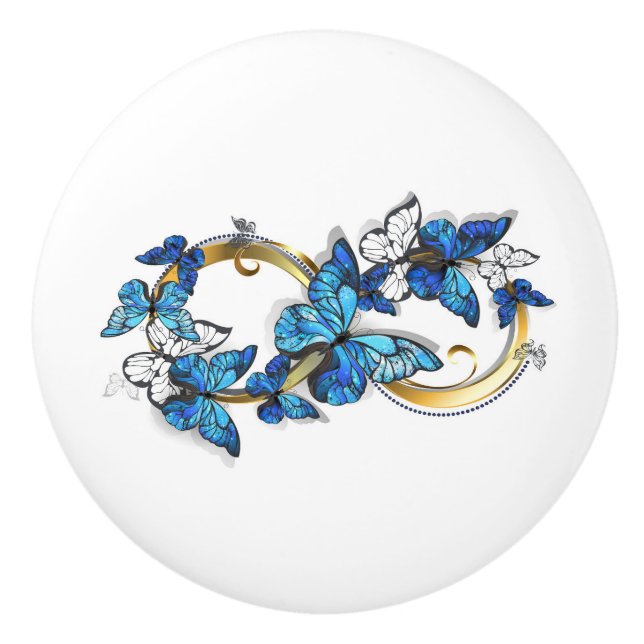Symbol Infinity of Blue Morpho Butterflies Ceramic Knob (Front)