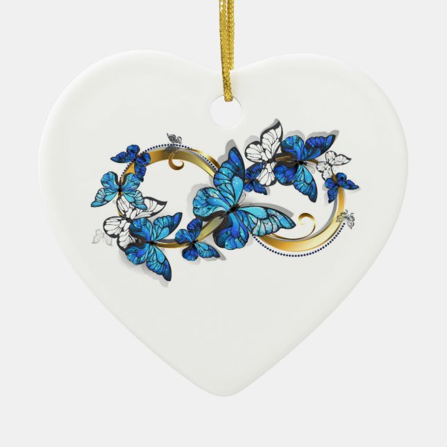 Symbol Infinity of Blue Morpho Butterflies Ceramic Ornament (Front)