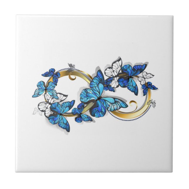 Symbol Infinity of Blue Morpho Butterflies Ceramic Tile (Front)