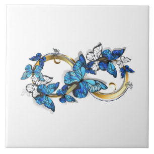 Symbol Infinity of Blue Morpho Butterflies Ceramic Tile