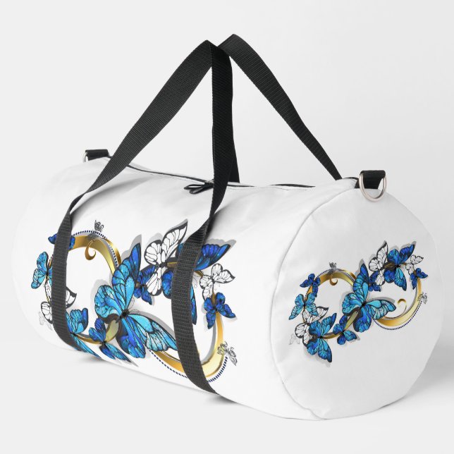 Symbol Infinity of Blue Morpho Butterflies Duffle Bag (Left Corner)