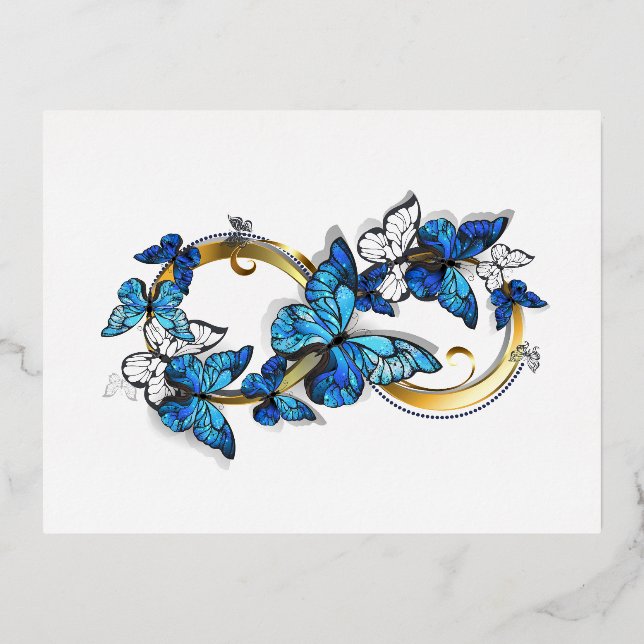 Symbol Infinity of Blue Morpho Butterflies Foil Invitation Postcard (Front)