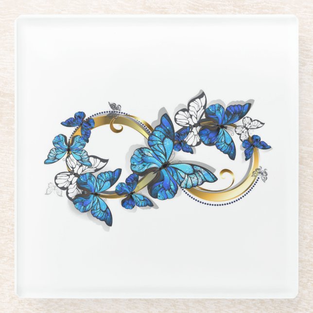 Symbol Infinity of Blue Morpho Butterflies Glass Coaster (Front)
