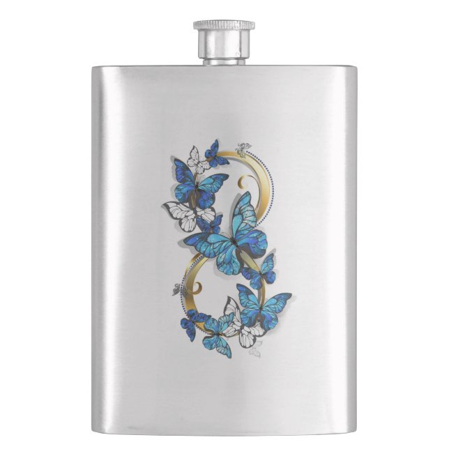 Symbol Infinity of Blue Morpho Butterflies Hip Flask (Front)