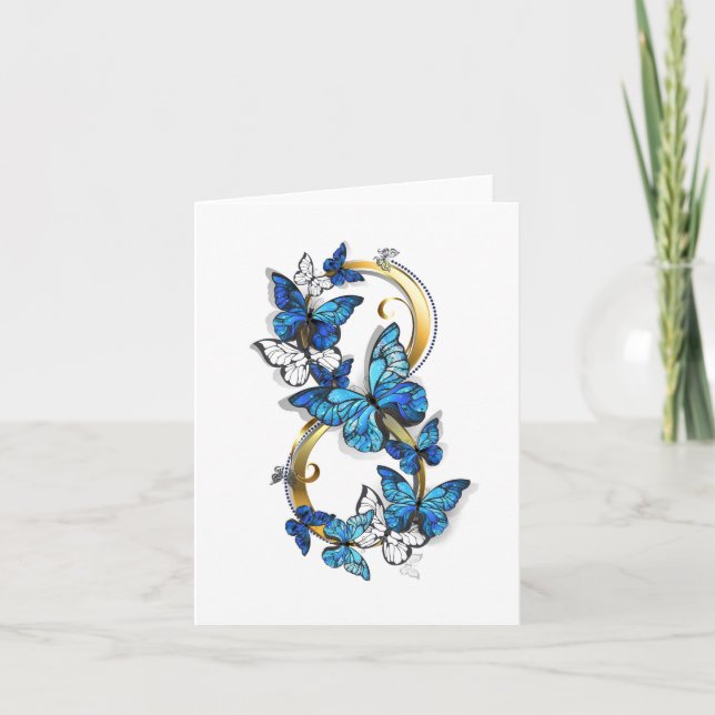 Symbol Infinity of Blue Morpho Butterflies Holiday Card (Front)