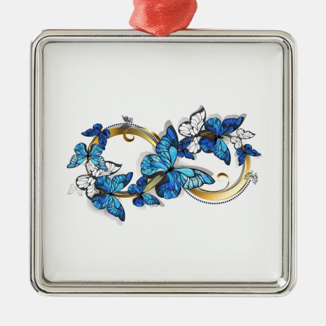 Symbol Infinity of Blue Morpho Butterflies Metal Ornament (Front)