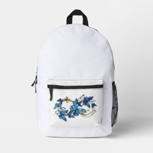 Symbol Infinity of Blue Morpho Butterflies Printed Backpack (Front)