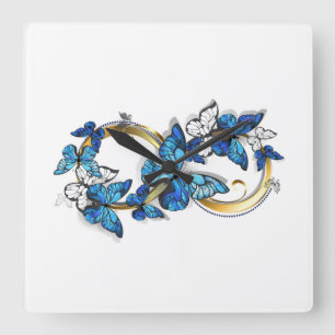 Symbol Infinity of Blue Morpho Butterflies Square Wall Clock
