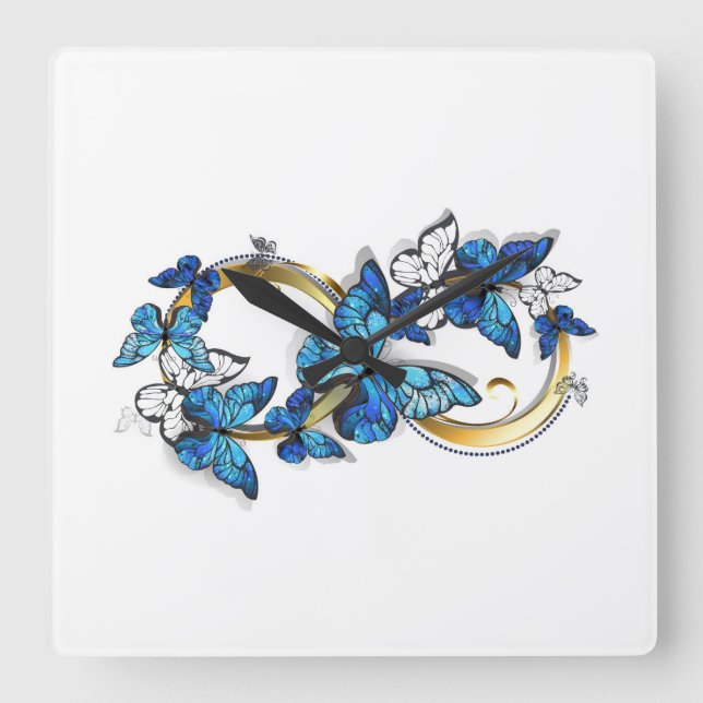 Symbol Infinity of Blue Morpho Butterflies Square Wall Clock (Front)