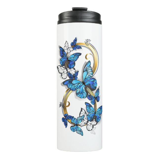 Symbol Infinity of Blue Morpho Butterflies Thermal Tumbler (Front)