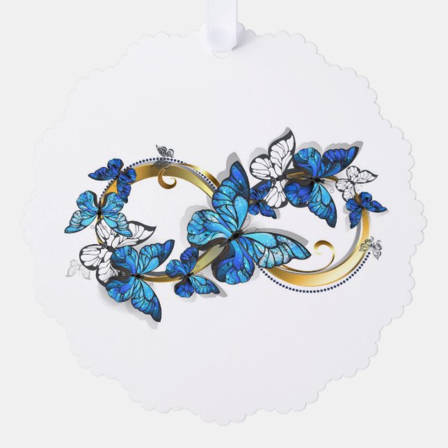 Symbol Infinity of Blue Morpho Butterflies Tree Decoration Card (Front)
