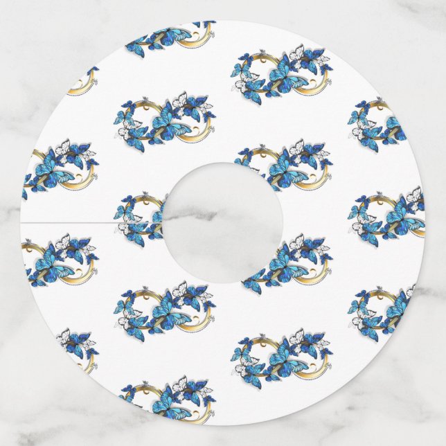 Symbol Infinity of Blue Morpho Butterflies Wine Glass Tag (Front)