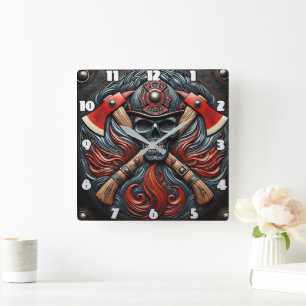 Symbol of Bravery and Fire Protection Square Wall Clock