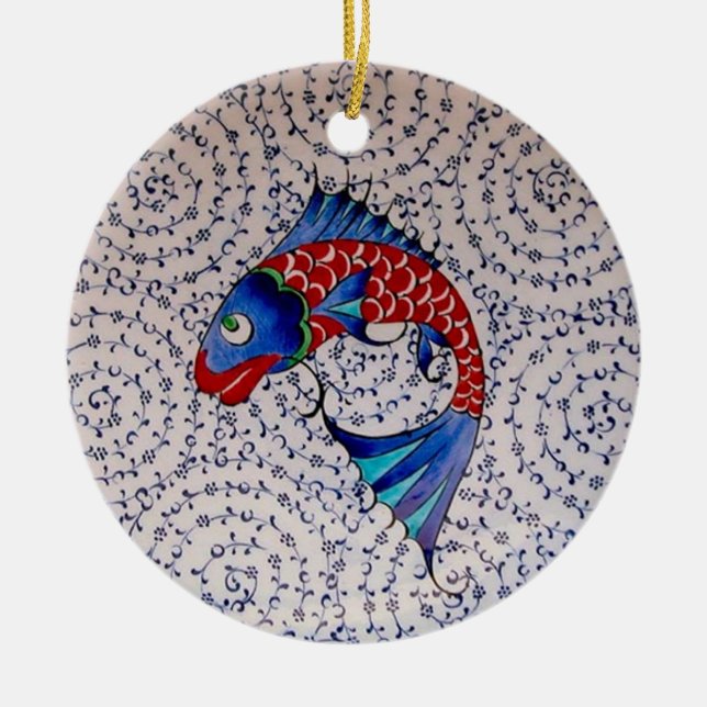 Symbol of Fortune Good Luck Koi Fish Ceramic Ornament (Front)