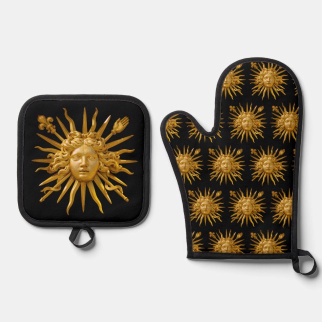 Symbol of Louis XIV the Sun King Oven Mitt & Pot Holder Set (Front)