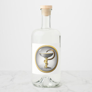 Symbol of medicine snake metal gold and silver. liquor bottle label