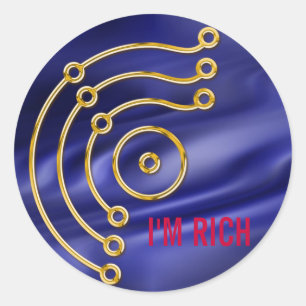 Symbol RUNA / GOLD, I'M RICH blue waves Classic Round Sticker