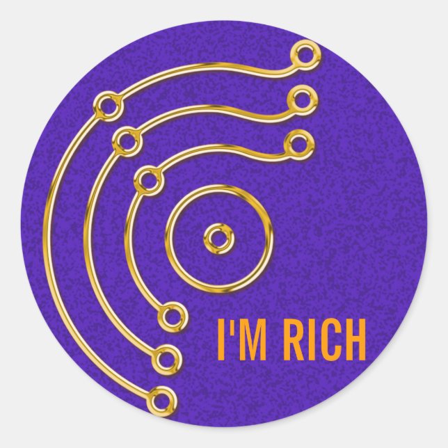 Symbol RUNA / GOLD, I'M RICH | violet splatter Classic Round Sticker (Front)