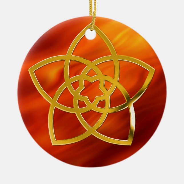 Symbol Venus Flower / GOLD | fire red Ceramic Ornament (Front)