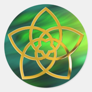 Symbol Venus Flower / GOLD green waves Classic Round Sticker
