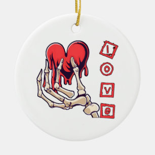 Symbolic Love Skeleton Hand Offering Heart Ceramic Ornament