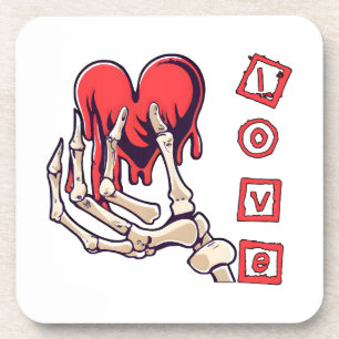 Symbolic Love Skeleton Hand Offering Heart Coaster