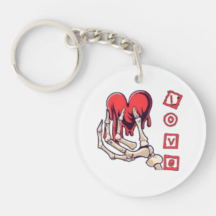 Symbolic Love Skeleton Hand Offering Heart Key Ring