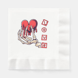 Symbolic Love Skeleton Hand Offering Heart Napkin