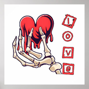 Symbolic Love Skeleton Hand Offering Heart Poster