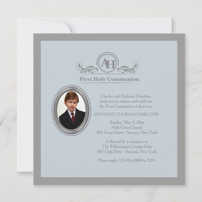 Symbolic Monogram Religious Photo Invitation (Front)