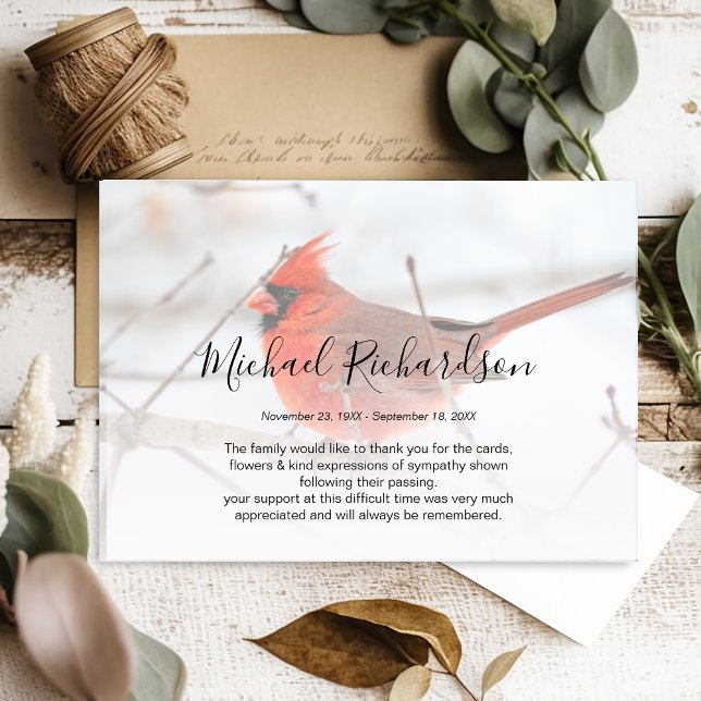 Symbolic Red Cardinal Memorial Thank You Card (Creator Uploaded)