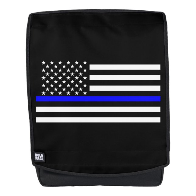 Symbolic Thin Blue Line American Flag graphic on a Backpack (Front)