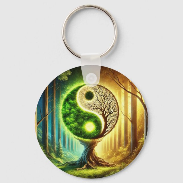 Symbolic Tree With Yin Yang Design Key Ring (Front)