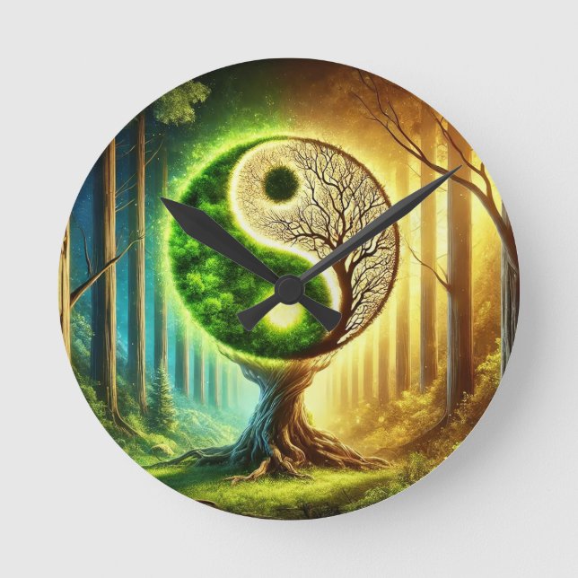 Symbolic Tree With Yin Yang Design Round Clock (Front)