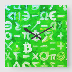 Symbols of Bitcoin (Bright Profit Green - 3) Square Wall Clock