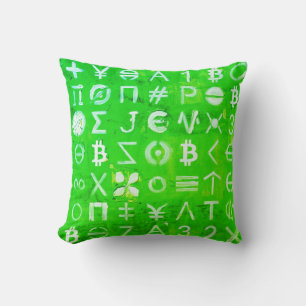 Symbols of Bitcoin (Bright Profit Green - 4) Cushion