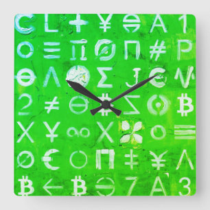 Symbols of Bitcoin (Bright Profit Green - 4) Square Wall Clock