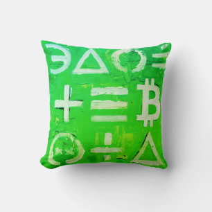 Symbols of Bitcoin (Bright Profit Green - 5) Cushion