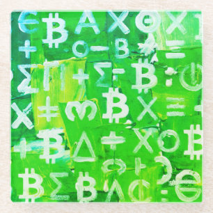 Symbols of Bitcoin (Bright Profit Green - 6) Glass Coaster