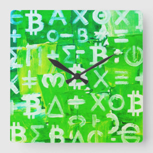 Symbols of Bitcoin (Bright Profit Green - 6) Square Wall Clock