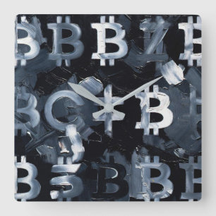 Symbols of Bitcoin (Style: 2) Square Wall Clock