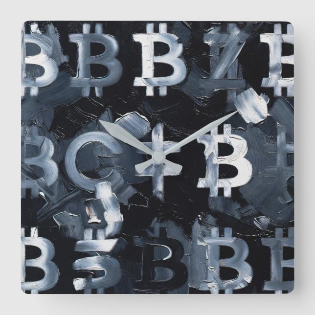Symbols of Bitcoin (Style: 2) Square Wall Clock (Front)