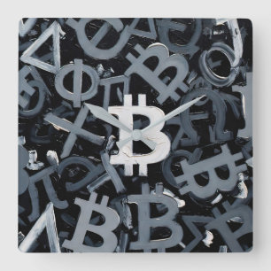 Symbols of Bitcoin (Style: 3) Square Wall Clock