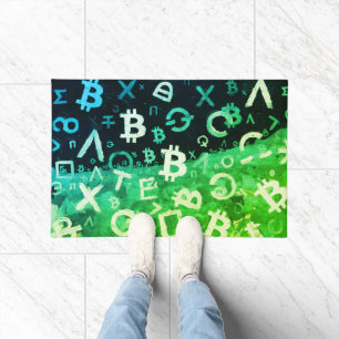 Symbols of Bitcoin (Style: Profit Green - 10) Doormat
